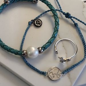 2 bracelets and 1 ring , genuine cultured pearl and sterling silver detail